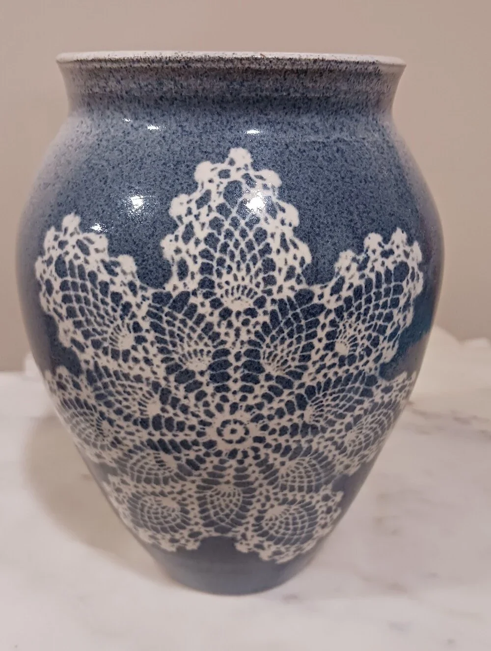 Lace Doily Studio Art Pottery Steve Williams Speckled Country Blue